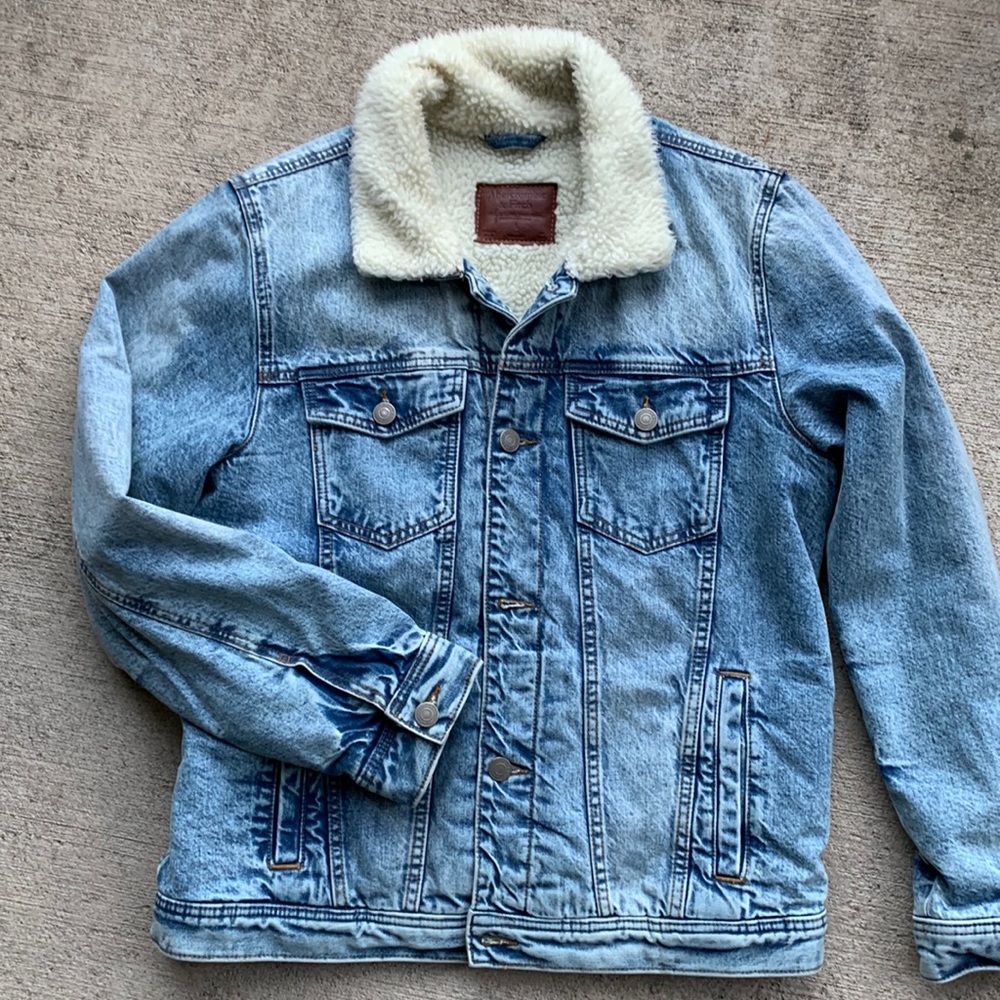 Abercrombie Fitch Trucker Denim Sherpa Jacket Large Blue